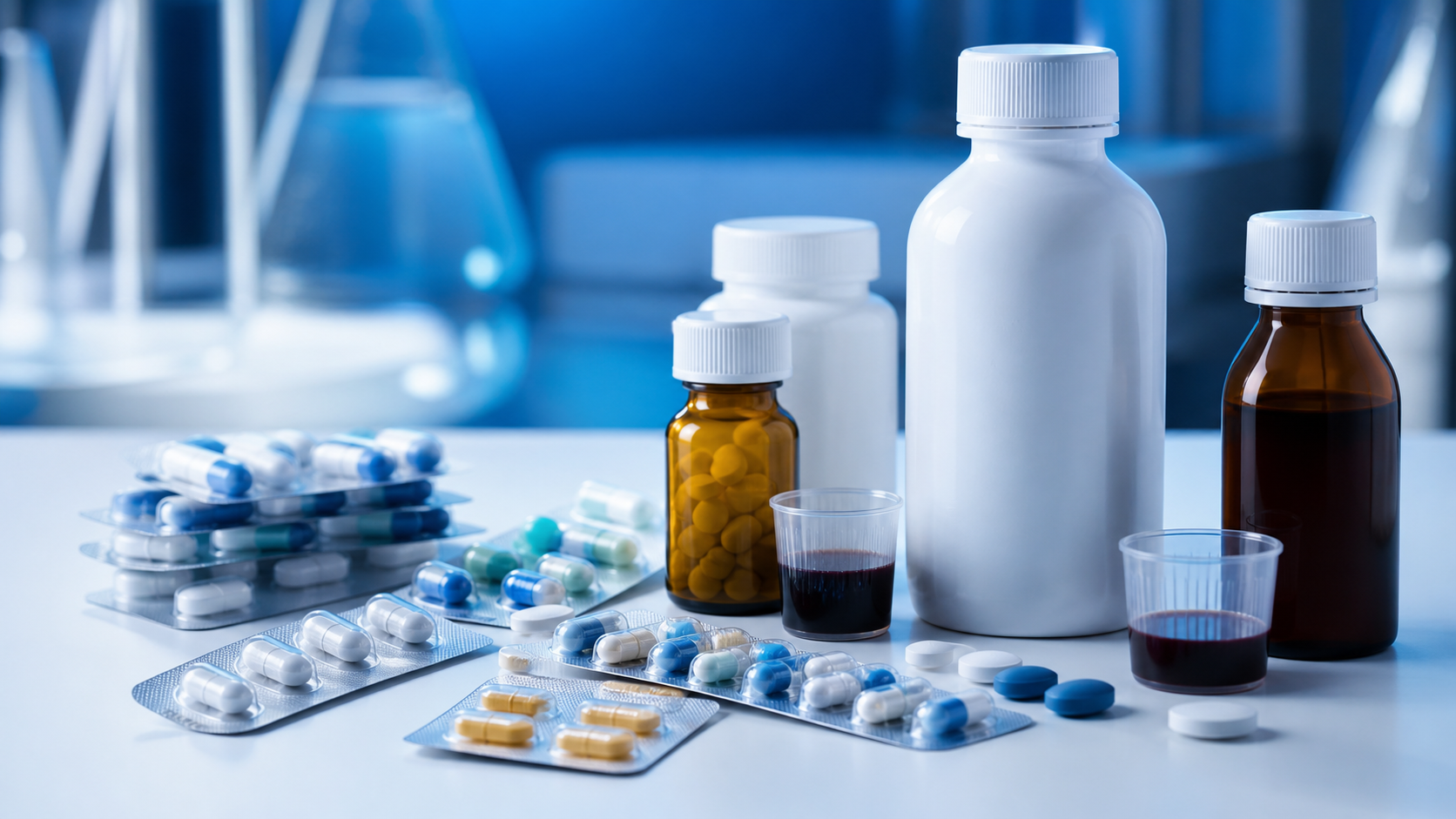 Unbranded pharmaceutical formulations including tablets, capsules, blister packs, and syrup bottles